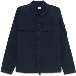 C.p. Company, Overhemden, Heren, Blauw, S, Navy Blue Drukknopenoverhemd