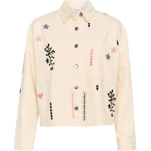 Saint Tropez, Jassen, Dames, Beige, M, Denim, Geborduurde Denim Jack met Zakken