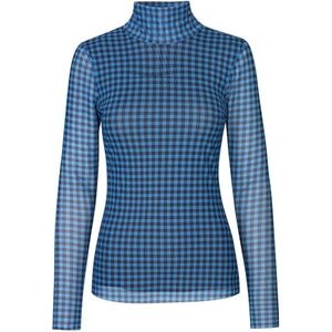 Baum und Pferdgarten, Truien, Dames, Blauw, M, Polyester, Geruit Patroon Mesh Coltrui Blouse