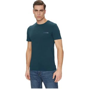Guess, Tops, Heren, Groen, M, Katoen, Blauw Katoenen T-shirt - Slim Fit