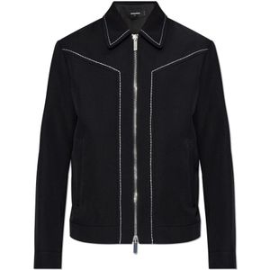 Dsquared2, Jassen, Heren, Zwart, 2Xl, Wol, Jas met Decoratieve Stiksels