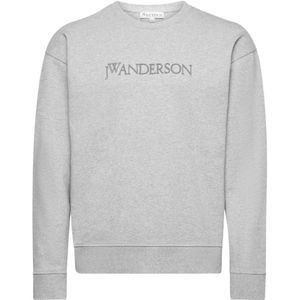 JW Anderson, Sweatshirts & Hoodies, Heren, Grijs, M, Katoen, Sweater met ronde hals en logo