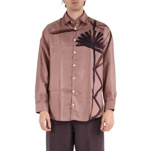 Costumein, Overhemden, Heren, Roze, XL, Zijden Patroon Shirt