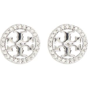 Tory Burch, Accessoires, Dames, Grijs, ONE Size, Crystal Brass Logo Oorbellen