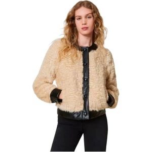 Twinset, Jassen, Dames, Beige, S, Katoen, Jas van imitatiebont met Astrachan-textuur