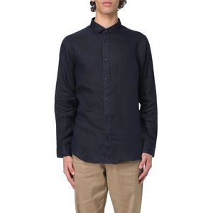 Armani Exchange, Overhemden, Heren, Blauw, S, Linnen, Klassieke linnen overhemd met lange mouwen