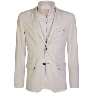 Eleventy, Jassen, Heren, Beige, L, Katoen, Suede Blazer met Afneembare Jersey Vest