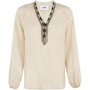 Bazar Deluxe, Blouses & Shirts, Dames, Beige, M, Lange Mouw Knoop Blouse