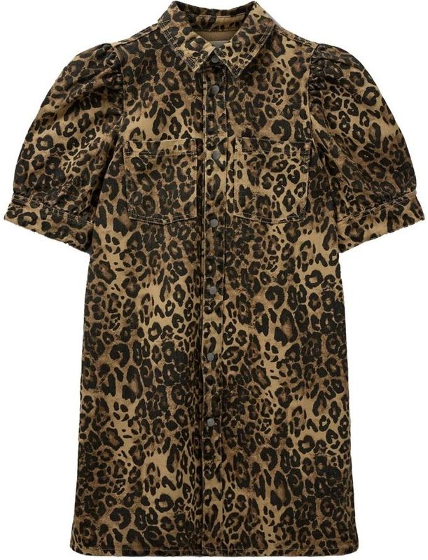 Sofie Schnoor, Kleedjes, Dames, Bruin, S, Denim, Leopard Print Denim Jurk