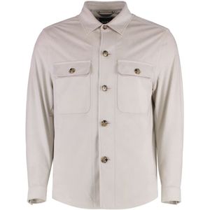 Hugo Boss, Jassen, Heren, Beige, L, Polyester, Stijlvol Vegan-Lederen Overshirt met Zakken