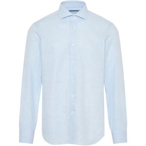 Barba, Overhemden, Heren, Blauw, L, Katoen, Italiaans Linnen Katoenen Overhemd