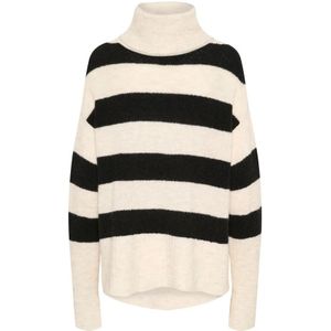 Part Two, Truien, Dames, Beige, XL, Zwart Gestreept Gebreide Trui