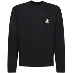 Maison Kitsuné, Sweatshirts & Hoodies, Heren, Zwart, S, Katoen, Zwarte sweater met Speedy Fox Patch van Maison Kitsuné