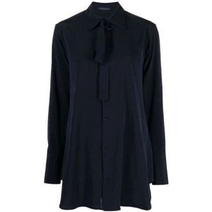 Yohji Yamamoto, Blouses & Shirts, Dames, Blauw, L, Polyester, Blauwe Kant Blouse