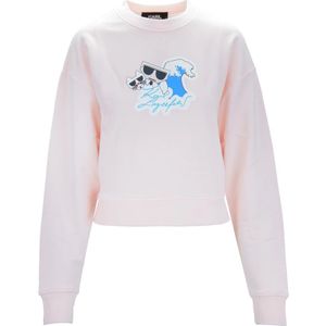 Karl Lagerfeld, Sweatshirts & Hoodies, Dames, Roze, XL, Katoen, Korte Sweater met Ronde Hals