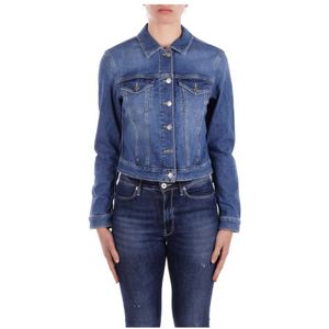 Dondup, Jassen, Dames, Blauw, L, Denim, Denim Jas met Logo Achterkant