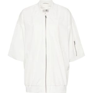 MM6 Maison Margiela, Jassen, Dames, Wit, S, Katoen, Witte Jas met Geribbelde Kraag