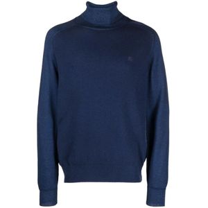 Etro, Truien, Heren, Blauw, L, Wol, Pegaso-Geborduurde Turtleneck