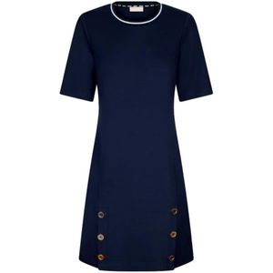 Liu Jo, Kleedjes, Dames, Blauw, L, Korte jurk met knopen en ronde hals
