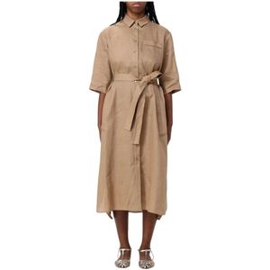 Max Mara, Kleedjes, Dames, Bruin, M, Linnen, Elegante Kameel Jurk Relaxte Pasvorm