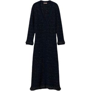 Twinset, Truien, Dames, Blauw, M, Wol, Lang Geruite Gebreide Vest