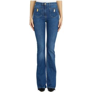 Elisabetta Franchi, Jeans, Dames, Blauw, W27, Denim, Denim Bootcut Jeans met Zakken