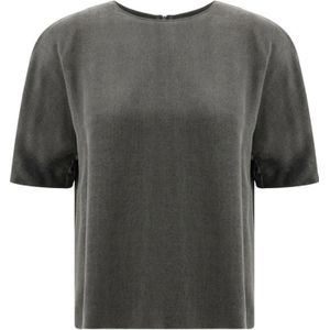 Giorgio Armani, Tops, Dames, Grijs, S, Satin Top Elegant Crew Neck