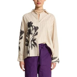 Mare Di Latte, Blouses & Shirts, Dames, Beige, S, Katoen, Orchids Wit Bloemenprint Katoenen Chemise