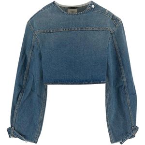 Haikure, Blouses & Shirts, Dames, Blauw, S, Denim, Denim top met wijde lange mouw