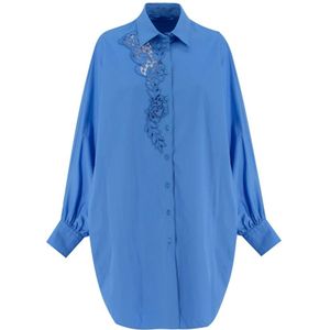Ermanno Scervino, Blouses & Shirts, Dames, Blauw, 2Xs, Katoen, Overhemd met kantdetails
