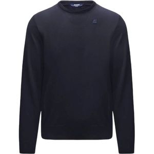 K-Way, Truien, Heren, Blauw, S, Wol, Blauwe Merino Wol Trui met Lange Mouwen