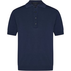 Low Brand, Tops, Heren, Blauw, L, Nylon, Blauw Poloshirt met Intarsia Details