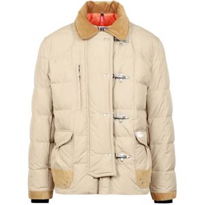 Fay, Jassen, Heren, Beige, M, Beige Stoffen Jas met Kraag