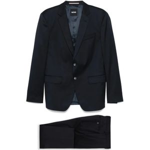 Hugo Boss, Pakken, Heren, Blauw, M, Wol, Slim Fit Wollen Pak met Performance