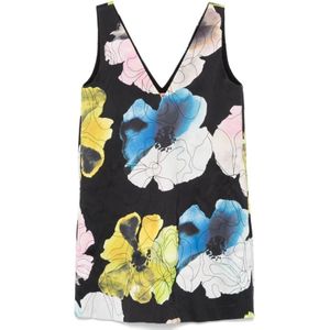 Stine Goya, Kleedjes, Dames, Veelkleurig, L, Bloemen Geborduurde Zwarte Jurk