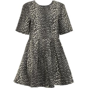 Ganni, Kleedjes, Dames, Veelkleurig, M, Katoen, Luipaard Mini Jurk met Volle Rok