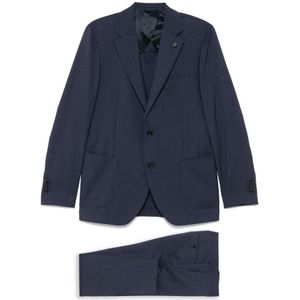 Lardini, Pakken, Heren, Blauw, L, Wol, Blauwe Wollen Blazer met Knoopsluiting