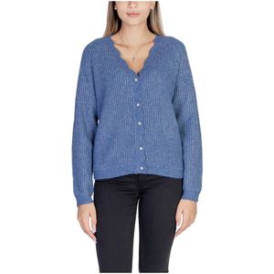 Vila, Truien, Dames, Blauw, L, Polyester, Blauwe V-Neck Button-Up Cardigan