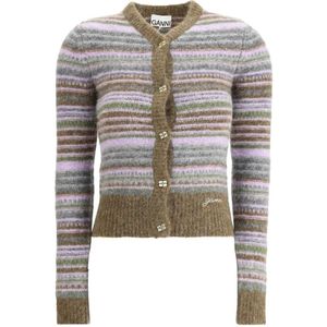 Ganni, Truien, Dames, Veelkleurig, M, Wol, Gestreepte Merinowol V-hals Vest