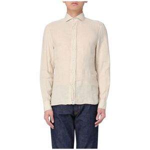 Peuterey, Overhemden, Heren, Geel, M, Linnen, Witte Lange Mouw Button Down Overhemd