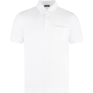 Ermenegildo Zegna, Tops, Heren, Wit, M, Katoen, Piqué Polo Shirt met Korte Mouwen van Katoen