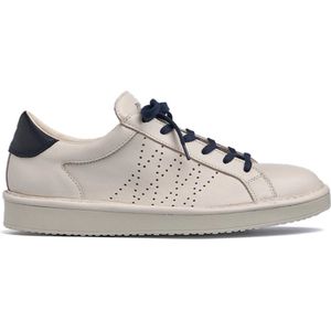 Panchic, Schoenen, Heren, Wit, 41 EU, Katoen, Witte Veterschoenen met Middernachtblauwe Spoiler
