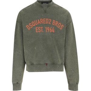 Dsquared2, Sweatshirts & Hoodies, Heren, Groen, M, Katoen, Logo Katoenen Sweatshirt met Ronde Hals