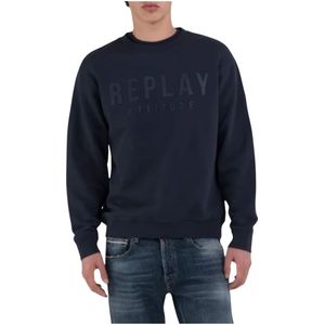 Replay, Sweatshirts & Hoodies, Heren, Blauw, L, Katoen, Logo Sweatshirt