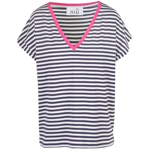 Niu, Tops, Dames, Veelkleurig, S, Jersey V-hals T-shirt met afhangende schouders