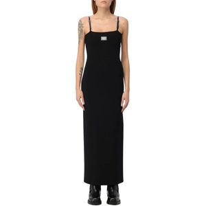 Acne Studios, Kleedjes, Dames, Zwart, M, Zwarte Ribgebreide Maxi Jurk Mouwloos