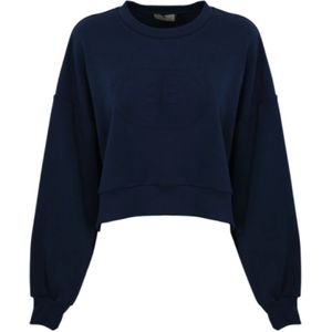 Elisabetta Franchi, Sweatshirts & Hoodies, Dames, Blauw, S, Katoen, Oversized Logo Sweatshirt
