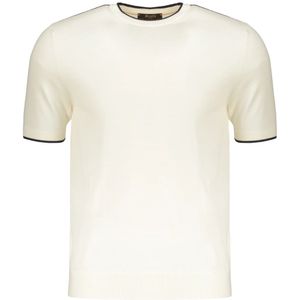 Moorer, Tops, Heren, Beige, L, Wol, Gebreid T-shirt van wol met contrastranden