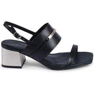 Calvin Klein, Schoenen, Dames, Zwart, 39 EU, Leer, Zwarte Leren Strappy Sandaal