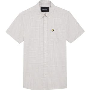 Lyle & Scott, Overhemden, Heren, Wit, XS, Katoen, Slim Fit Gingham Overhemd met Korte Mouwen